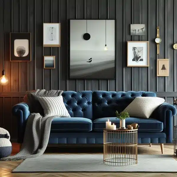 Decorating around a navy blue sofa Mix and Match Textures