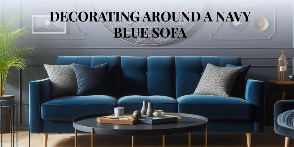 decorating around a navy blue sofa