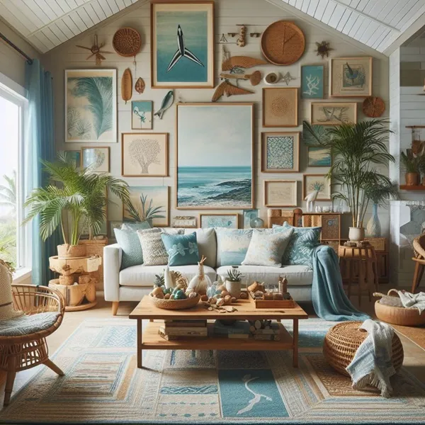 Beach themed living room on a budget DIY Decor